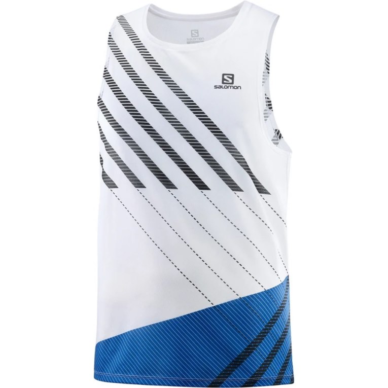 White / Blue Salomon Sense Aero Singlet Men's Tanks | PH 21850C